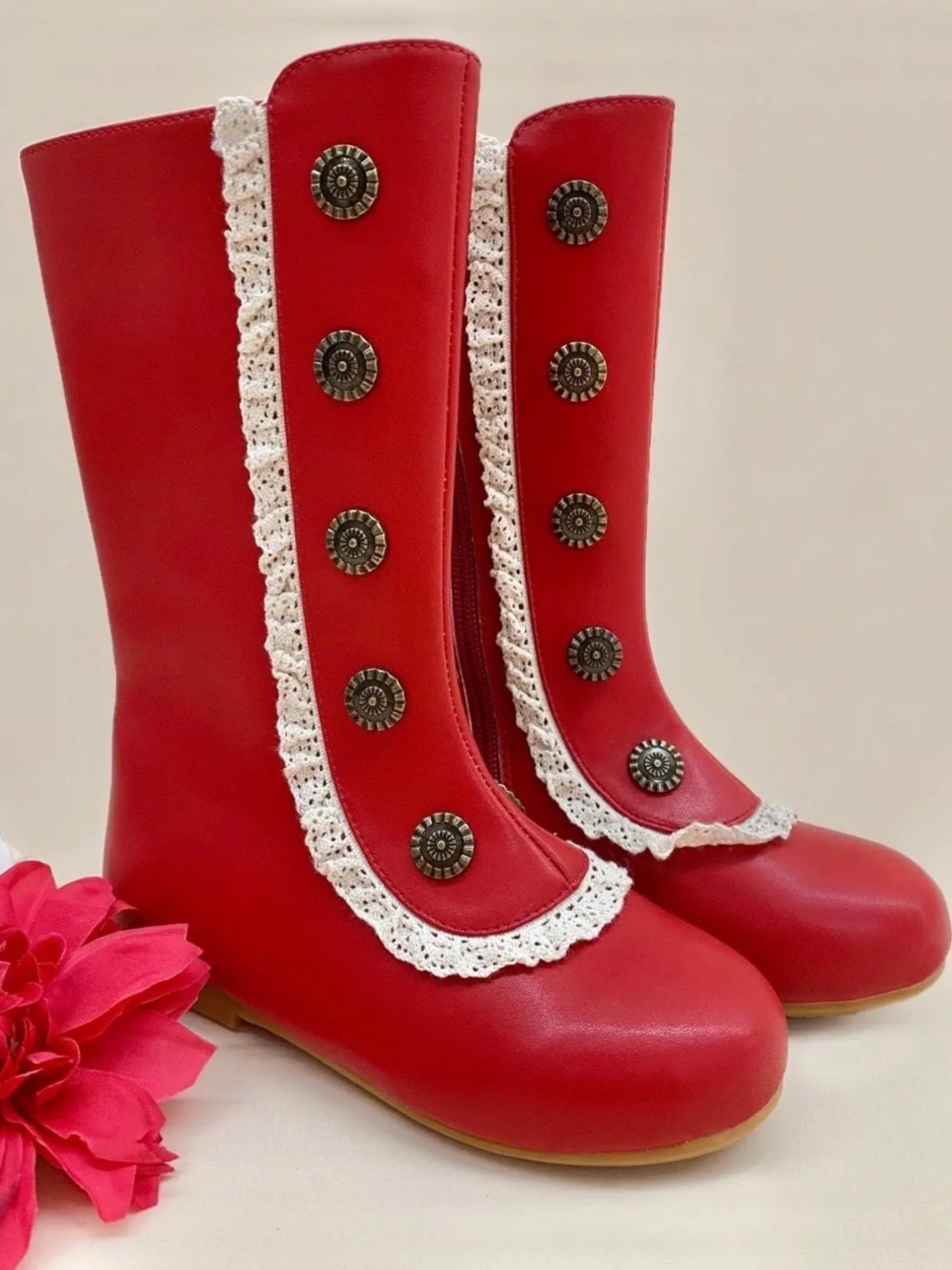 NEW Liv & Mia Little Girls Military Style Lace Ruffle Trimmed Boots Size 1 Shoes